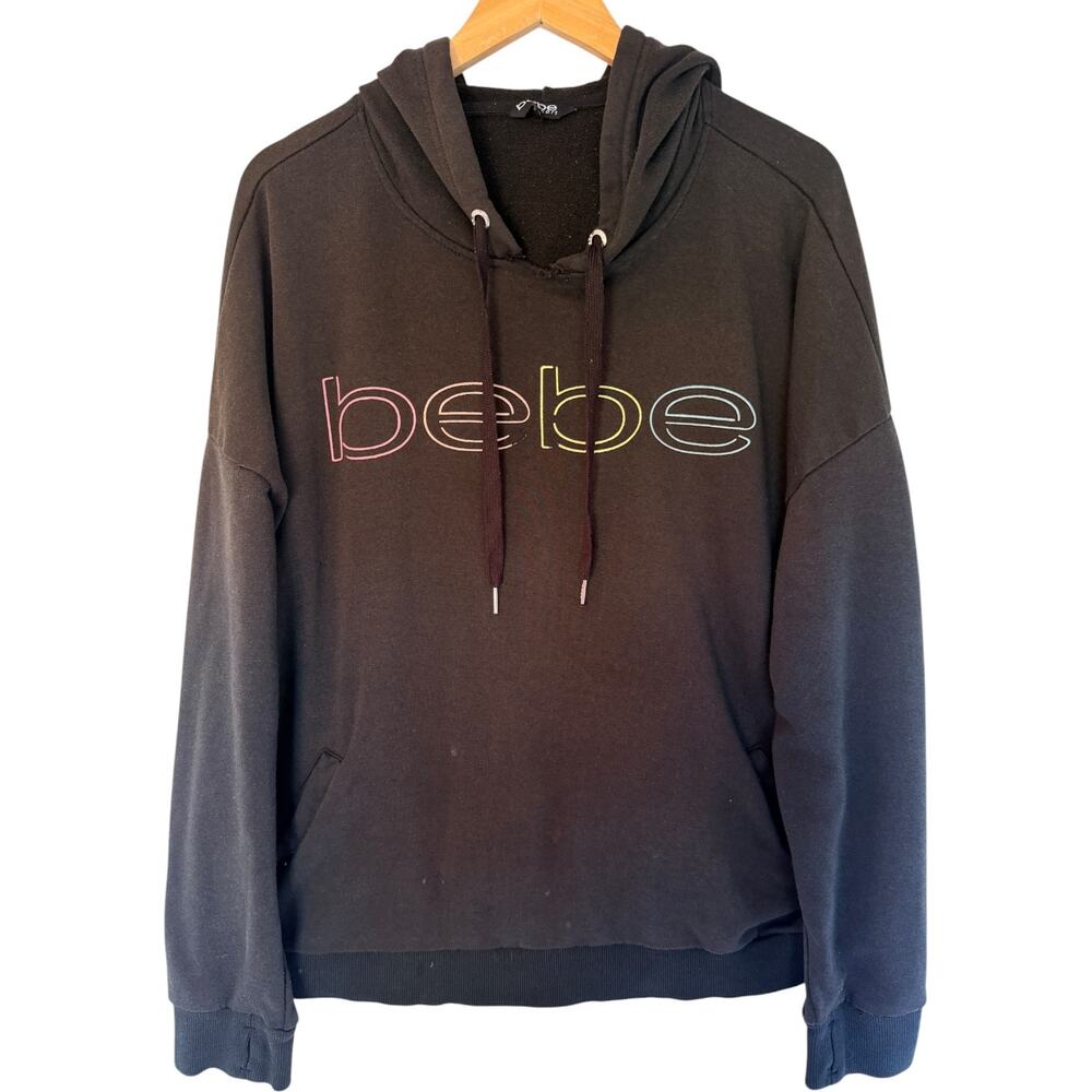 Bebe Sport Hoodie Womens 3X Black Spell Out Logo Pullover Sweatshirt
